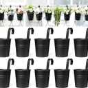 Dahey 10 Pcs Hanging Flower Pots Metal Iron Bucket Outdoor Planter for Railing Fence Balcony Garden Home Decoration Flower Holders with Detachable Hooks, Black, 5 Inches