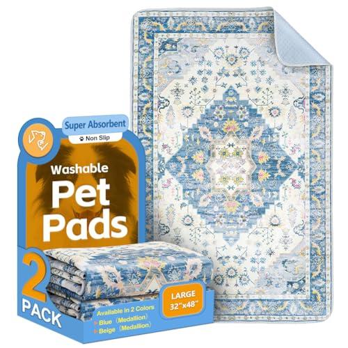 Washable Pee Pads for Dogs, 2 Pack Reusable Puppy Training Pads 48"x32" Super Absorbent Waterproof Dog Training Pads, Non-Slip Potty Pads, Whelping Pads Litter Mat