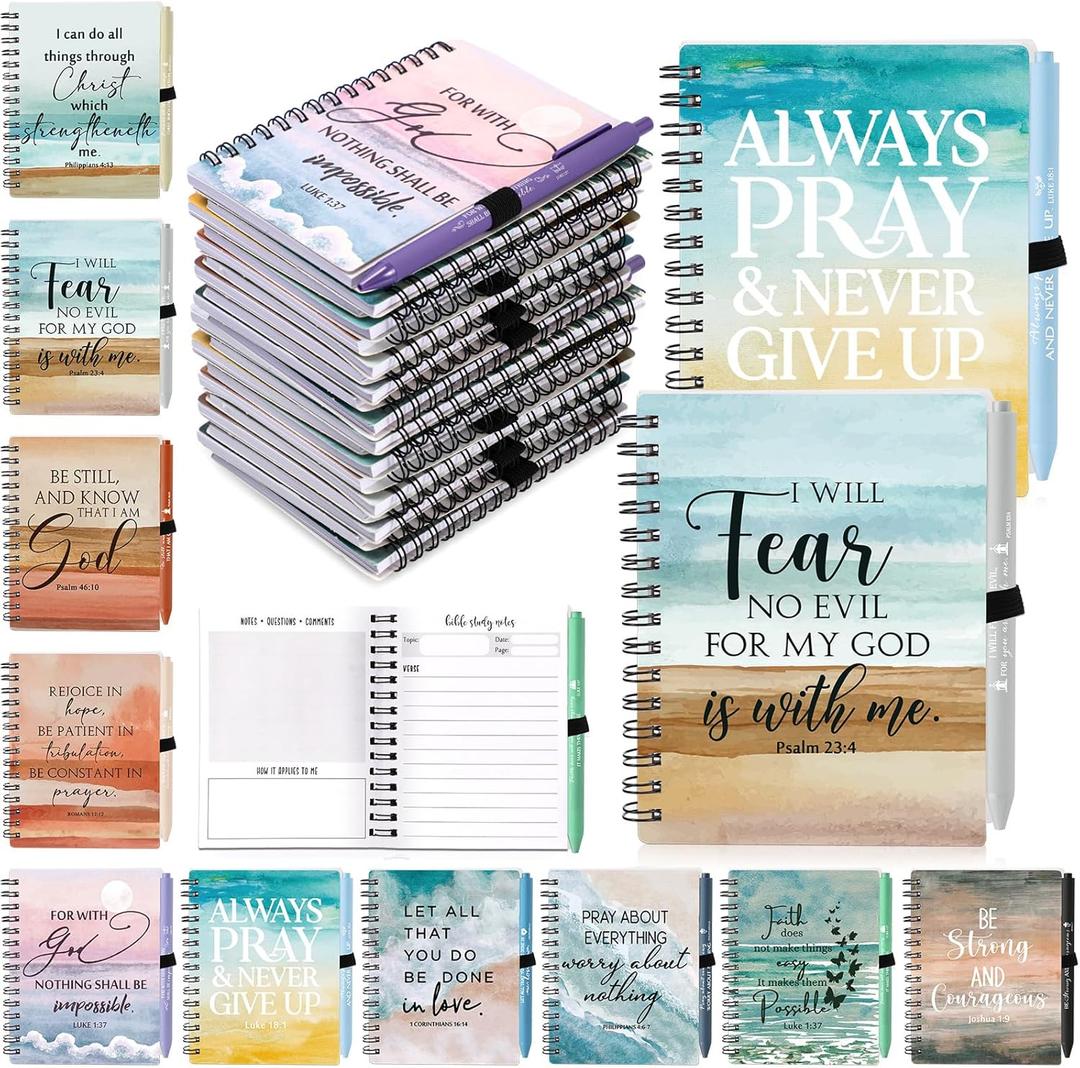 Christian Gifts for Women Bulk Christian Notebooks and Pens Prayer Journals Notepad Religious Easter Gifts for Sunday School Church Bible Study Supplies(10 Sets/20 Pcs)