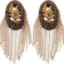 TENDYCOCO Rhinestone Tassel Epaulettes Pair Lightweight Fringe Shoulder Boards Badge for Costume Suit Easy Attach 3.93X2.20In