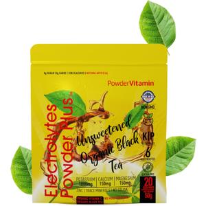 2 x PowderVitamin Electrolytes Powder Plus (20 Servings) Unsweetened Black Tea Electrolyte Powder Keto,SugarFree, Pink Himalayan Salt,1000mgPotassium,150mgCalcium,150mgMagnesium,Hydration Powder NO STEVIA