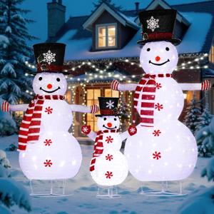 3pc Snowman Outdoor Christmas Decorations,Christmas Snowman Family Set,Perfect for Xmas and Xmas Eve,Light Up Xmas Holiday Indoor/Outdoor Lawn Yard Garden Party Decoration
