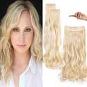 Upgrade Invisible Halo Hair Extensions with 3 PCS Set Headband Adjustable Long Wavy Secret Bleach Blonde Hair Extensions for Women (16 Inch(Pack of 1))