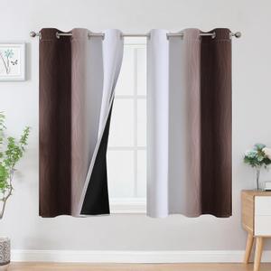 Estelar Textiler Brown and Greyish White Ombre Blackout Curtains 45 Inch Length 2 Panels, Full Room Darkening Gradient Drapes for Kitchen, Thermal Insulated Grommet Short Curtains for Bathroom,42Wx45L