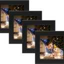 AUEAR, 4x4 Square Picture Frame, Solid Wood and High Definition Glass, 4 Inch Square Small Picture Frames, Wall or Tabletop Display, Decorate Home or Office (Black, 4 Pack)