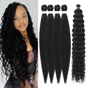 Black Braiding Hair Pre Stretched Hypoallergenic Curly Deep Wave Braids