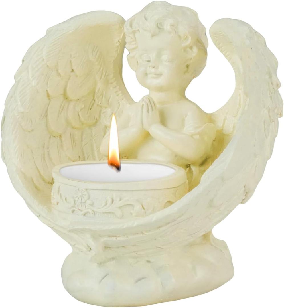 Angel Prayer Candles, Resin Christmas Angel Tealight Candle Holder, Decorative Angel Figurines for Room Decor Sympathy Gift Loss of Loved One