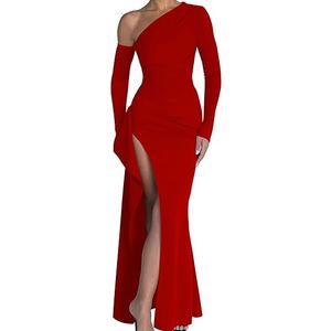 Women's One Shoulder Long Sleeve Sexy High Slit Wedding Guest Party Maxi Dress Size L Women's One Shoulder Long Sleeve Sexy High Slit Wedding Guest Party Maxi Dress Size L