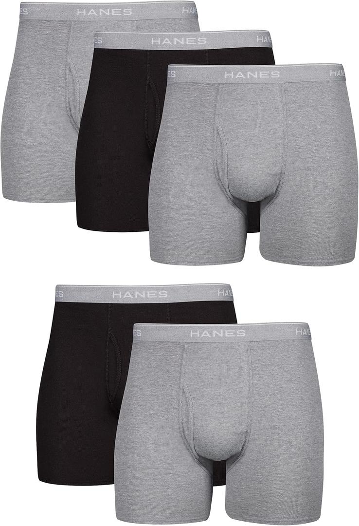 Hanes Men's Boxer Briefs, Cool Dri Moisture-Wicking Underwear, Cotton No-Ride-up for Men, Multi-Packs (Large, Black/Gray - 5 Pack)