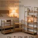 Folding Bookshelf, 5 Tier Foldable Bookcase, Multifunctional Plant Shelf Storage Rack for Home Office, Easy Assembly, Gold & Nature Wood