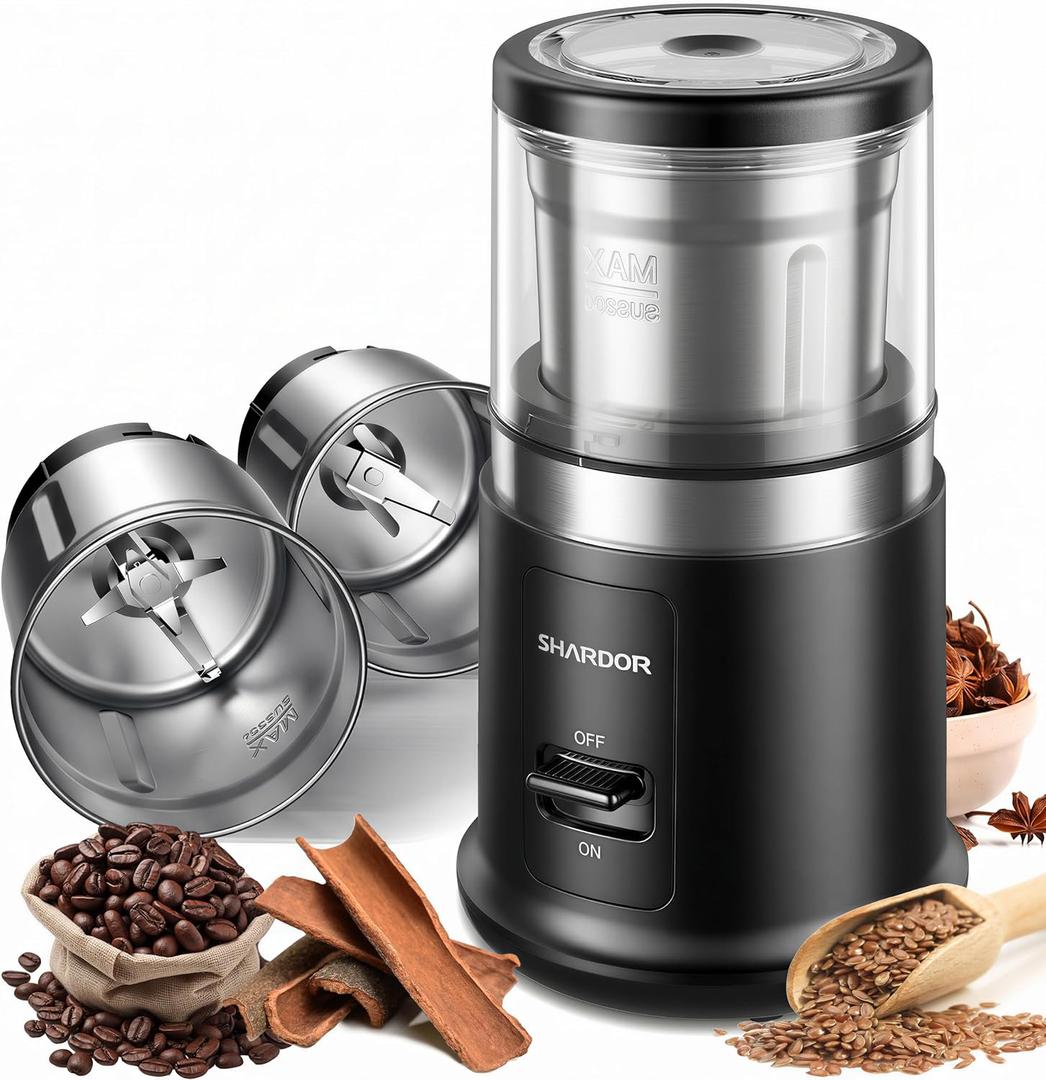 SHARDOR Quiet Coffee Grinder Electric, 70g Removable Bowl Spice Grinder for Coffee Beans, Seeds and Grains, Super Silent Grinding Mill with 60dB Low Noise, 2.5oz Capacity, Black