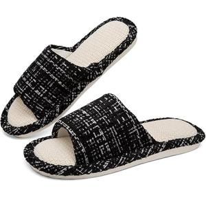 DX Grandway Womens Slippers, Linen Flax House Slippers for Women Men Unisex, Cute Soft Open Toe Summer Bedroom Slides House Shoes Indoor Outdoor Shower Drys fast, Pack of 2