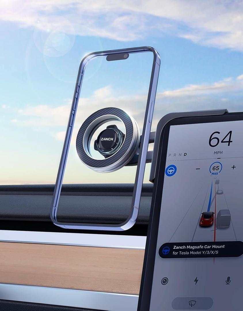 Zanch Tesla Phone Mount for New Model Y Juniper [Strongest Magnetic] 360 Adjustable Phone Holder for Model Y(2020-2026) Screen, Fit All Phone Not Only for Magsafe, Must-Have Tesla Accessories 2025