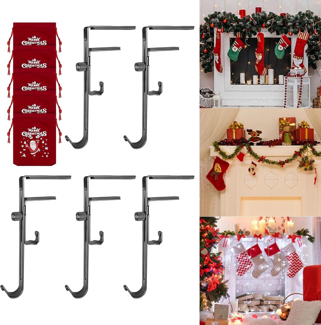 Christmas Stocking Stand, Suitable for Mantel - Adjustable Fireplace Wreath Hook - Metal Christmas Stocking Wreath Hook, Suitable for Christmas Home Party Decoration