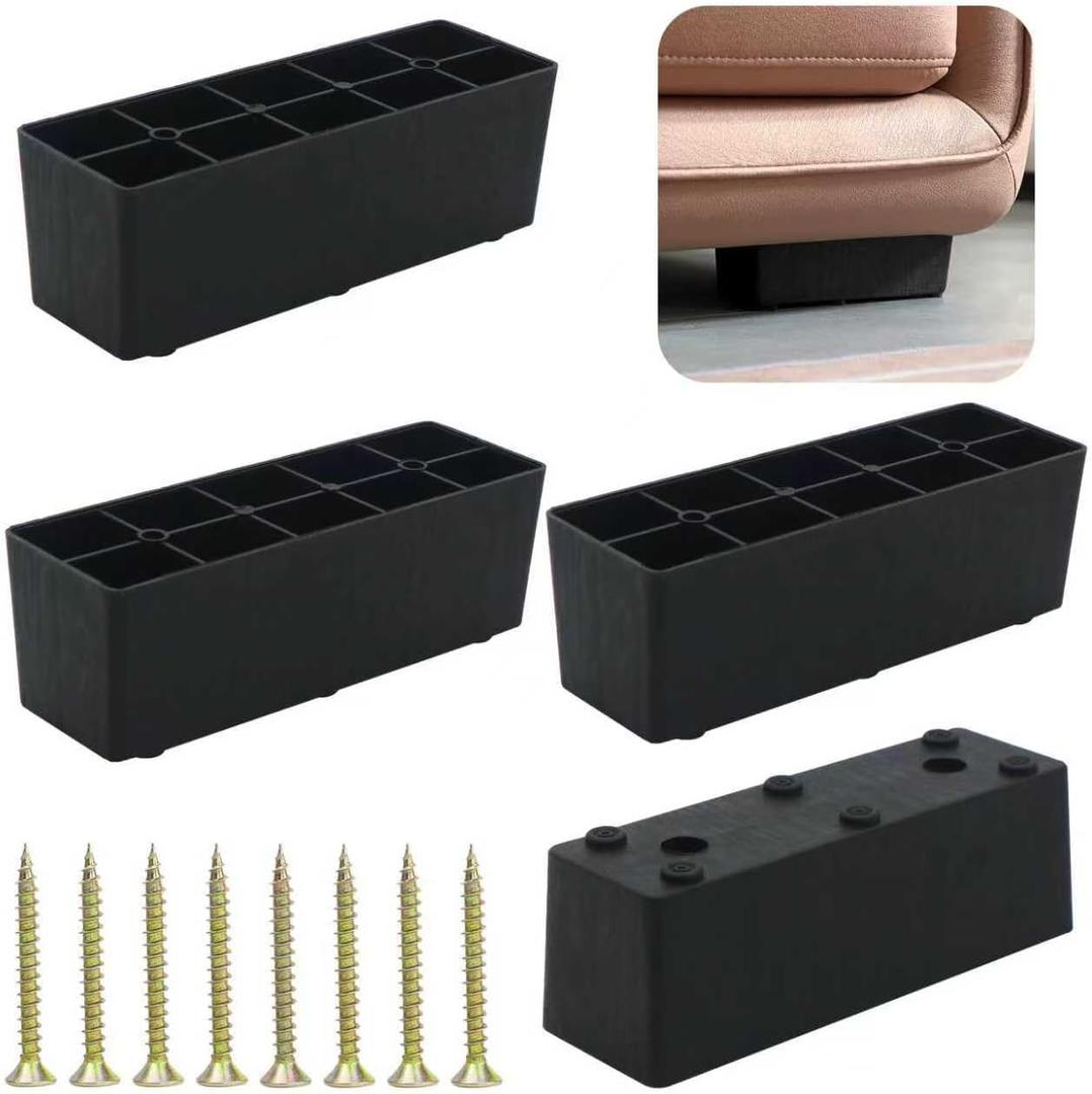 4-Pack Linear Type Metal Furniture Legs 1.96" Heavy Duty Sofa Feet, Replacement Cabinet Legs for Couches, Dressers & Bed Frames  Black Adjustable Furniture Leg Set (Linear Style)