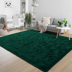 Fluffy Soft Dark Green Rugs for Bedroom Living Room, 4x6 Plush High Pile Deep Green Shaggy Carpet for Classroom Kids Boys Playroom Toddler Nursery Dorm Home Decor, Modern Indoor Non Slip Rug