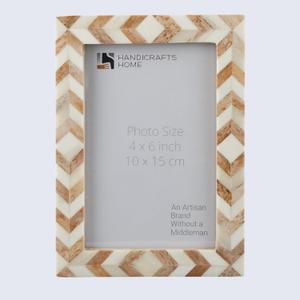 Handicrafts Home Chevron Mosaic Picture Frame Handmade Bone Inlay 4 by 6 Photo Frame for Tabletop & Wall Decor, Home Decor, Boho Chic Coastal Farmhouse Frame, Colorful Desk & Shelf Decor- Brown White
