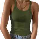 Artfish Women's Sleeveless Tank Top Form Fitting Scoop Neck Ribbed Knit Basic Cami Shirts (Green, S)