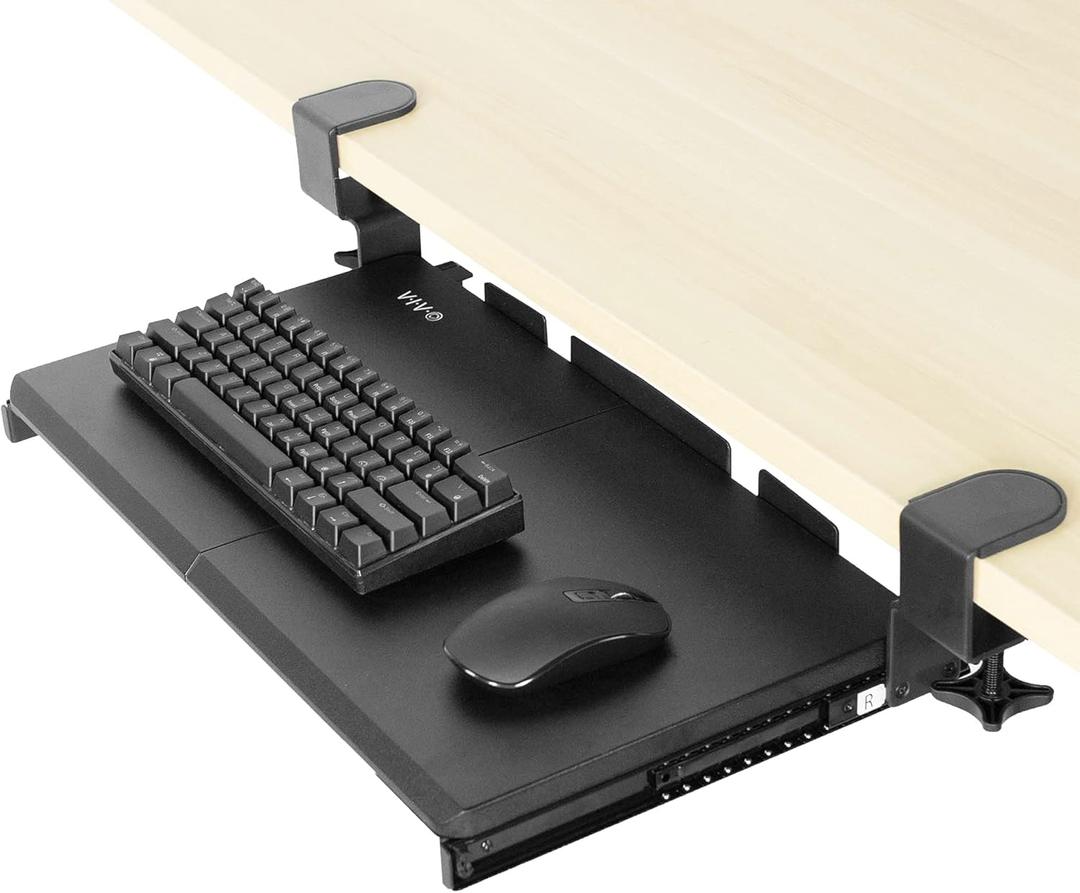 VIVO Small Keyboard Tray, Under Desk Pull Out with Extra Sturdy C Clamp Mount System, 20 Inches (26 Inches Including The Clamps) x 11 Inches Slide-Out Platform Computer Drawer for Typing, Black,