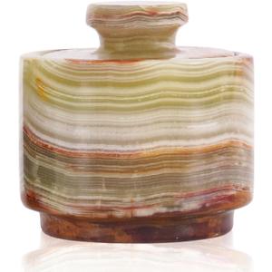 MARBLOUS KRAFTS Marble Salt Cellar with Lid 3" Green Onyx Stone Salt Holder for Counter & Stone Salt Container, Salt Dish, Salt Box & Spice Jar