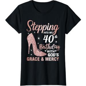 Stepping Into My 40th Birthday Women 40 Year Old Bday T-Shirt (Black, XL)