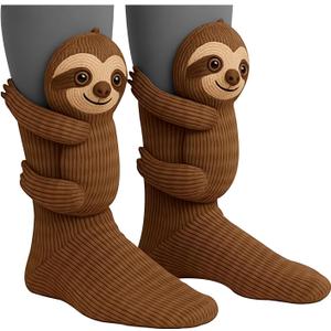 3D Knit Animal Sloth Socks for Women, 2025 Christmas Socks Collection Fun Cute Plush Animals Hug Crew Socks, Long Stocking Sock for Christmas Gifts, Cozy Fall & Winter