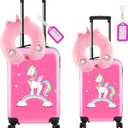 Sanwuta 6 Pcs Kids Luggage Set Kids Rolling Suitcases for Girls(Pink,18", 20",Unicorn)