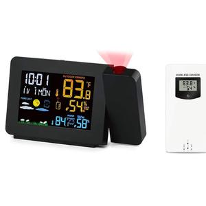 Wireless Weather Station Projection Alarm Clock, with Backlight Colorful Outdoor Weather Sensors, Date Snooze Digital Temperature Humidity Clock