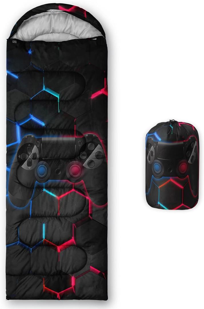 Axolotl Unicorn Sleeping Bag for Kids Boys GirlsLightweight Warm Cold Weather Sleeping Bags,Waterproof Portable Sleeping Bag with Compression Sack for Camping Backpacking Outdoor Indoor (Gamepad)