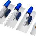 Tile Tools Stainless Steel Square-Notched Trowel Set 3 PC Plus Square-Notched Margin Trowel Masonry Hand Kit for Wall Floor Tiling Installation