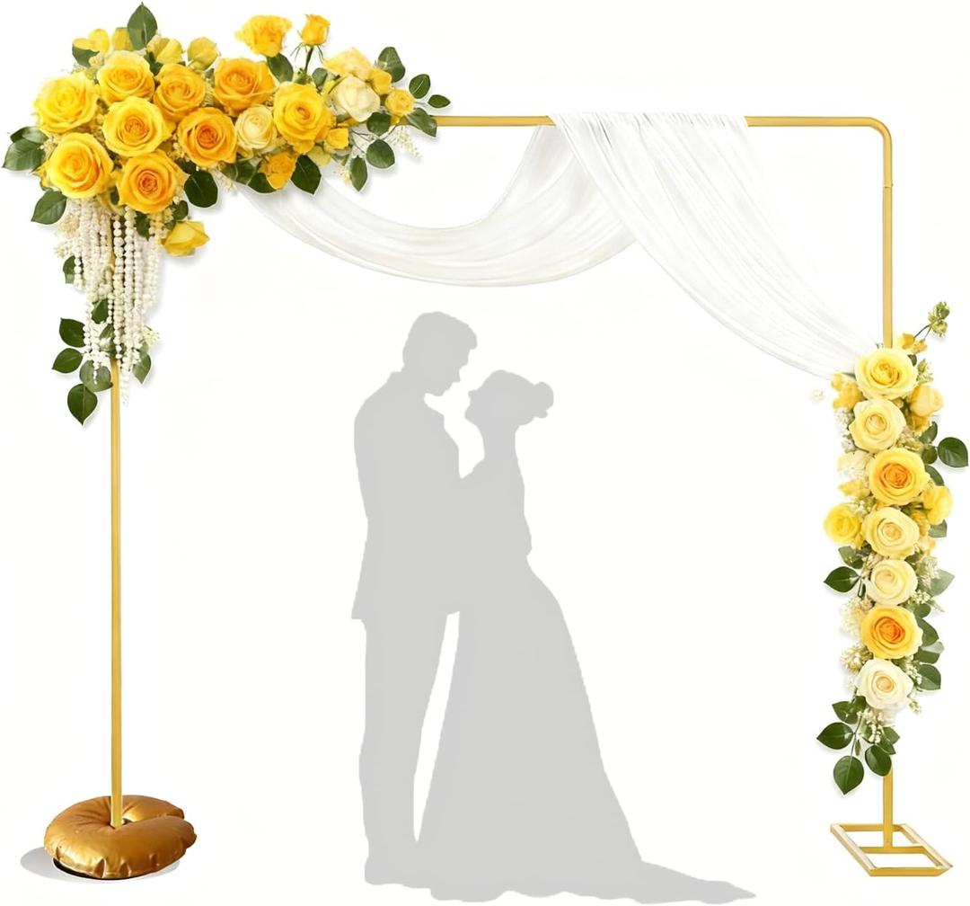 2025 6.6FTx6.6FT Wedding Square Backdrop Stand, Gold Wedding Arch Backdrop Stand for Birthday Party, Bridal Baby Shower Anniversary Arbor Balloon Decoration