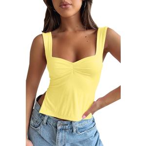 BAIGRAM Women Sleeveless Slim Crop Tank Top Cute Y2K Bustier Sweetheart Neck Strappy Slits Cropped Cami 2025 Summer Going Out Yellow (Yellow, M)