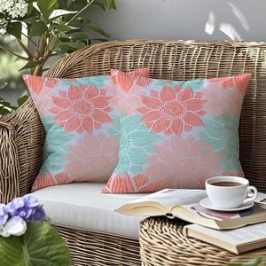 mellicoma Waterproof Outdoor Pillow Covers 18x18 Pack of 2 Colorful Floral Pattern Throw Spring Outdoor Pillows for Garden Funiture Patio Home