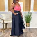 Hostoyo Casual Plus Size Wide Leg Palazzo Pants for Women Lounge High Waist Skirt Pants with Pockets Elastic Waistband (Black) XXL