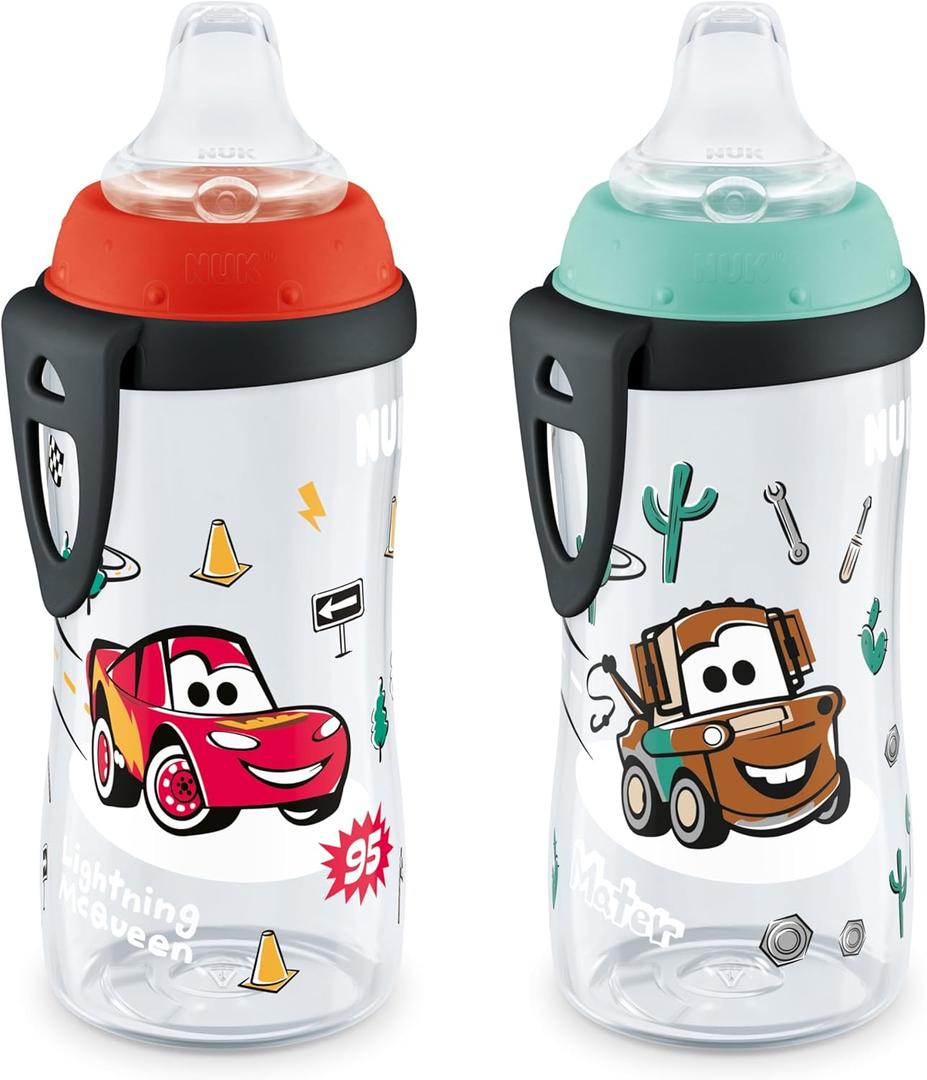 NUK Active Sippy Cup, 10 oz, 2 Pack, Disney's Cars, Lightning McQueen, BPAFree, SpillProof, Transition Cup