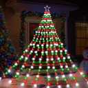 Outdoor Christmas Decorations String Lights, 320 LED 11.5 Ft Waterfall Tree Lights with Star Topper 8 Lighting Modes Christmas Light for Indoor Outdoor Yard Home Festival Xmas New Year Decor (Plastic-Red Green White)