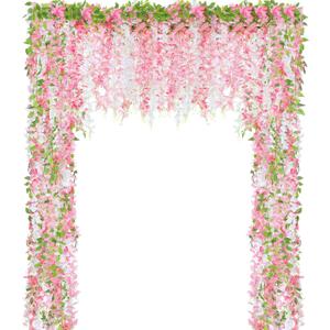 Thiccywoov 4pcs Wisteria Artificial Flowers Garland, 7.2Ft/Piece Wisteria Hanging Flowers Garland for Wedding Arch Decoration Outdoor Ceremony Home Backdrop Garden (Pink, Dark Pink, White)