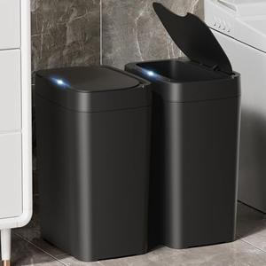 Vanpopubs 2 Pack 2.7 Gal Bathroom Trash Can with Lid, Automatic Trash Can Small Smart Garbage Can Touchless, Slim Motion Sensor Waterproof Plastic Trash Bins for Bedroom Office Kitchen Toilet Black