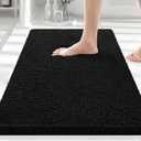 Smiry Luxury Chenille Bathroom Rugs 30x20, Extra Soft and Absorbent Shaggy Bath Mat, Machine Washable, Non-Slip Plush Carpet Runner for Tub, Shower, and Floor, Home Decor Accessories, Black