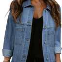 Sidefeel Women's Denim Jackets Casual Long Sleeve Oversized Fall Outfits Jean Jacket (Blue, XXL)