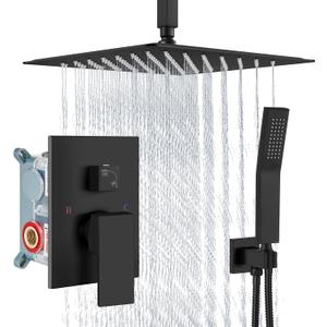 Aolemi Ceiling Shower Faucet with Handheld 16 Inch Head Matte Black