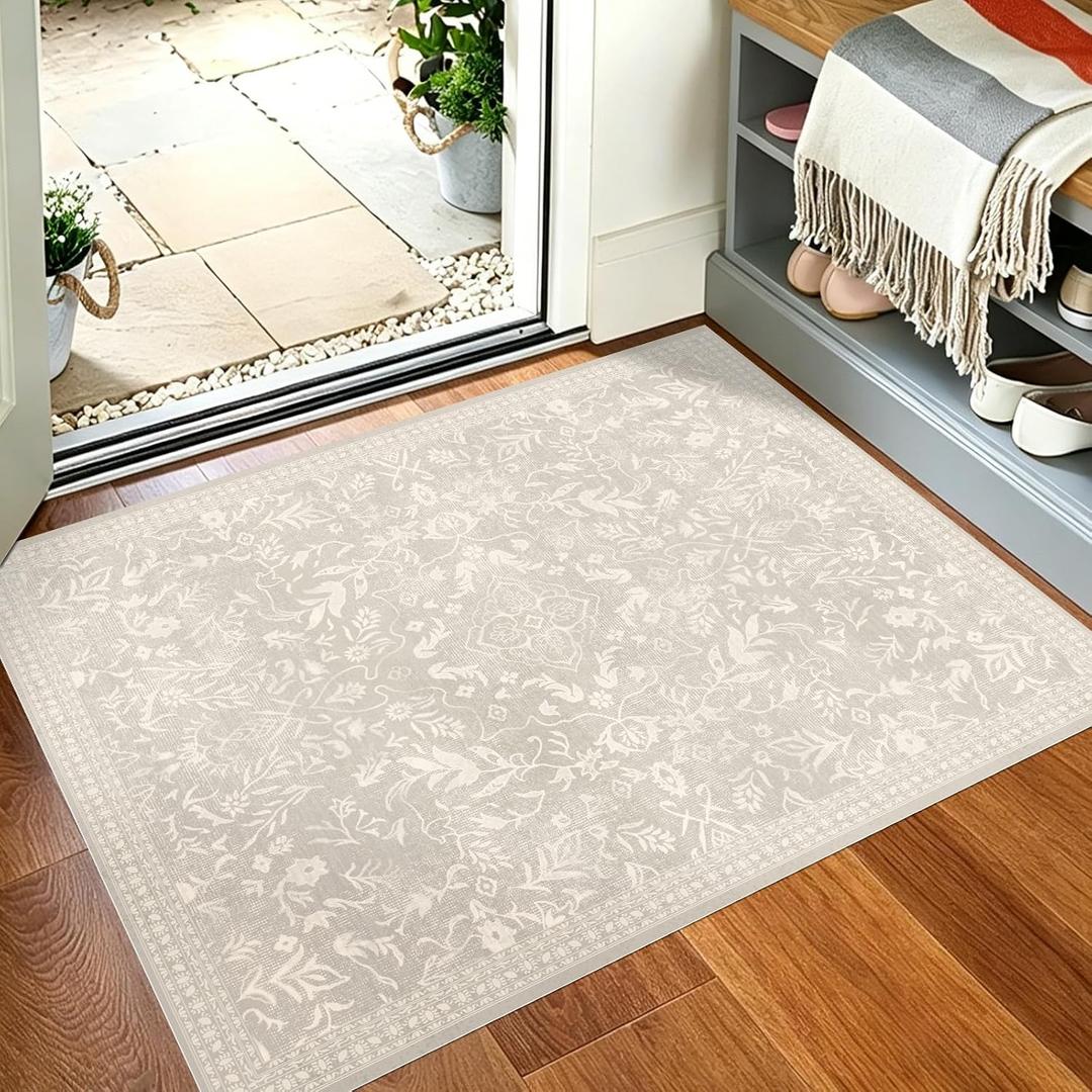 3' x 3' Beige Vinyl Floor Mat for Home, PVC Waterproof Area Mat