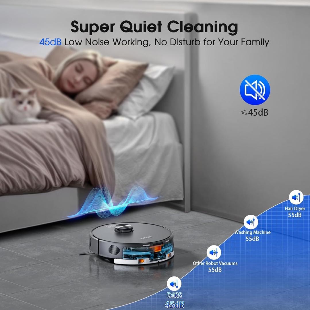 SHELIKI Robot Vacuum and Mop D60S Robotic Vacuums Mapping with 360 LiDAR Navigation Smart & Strong Suction