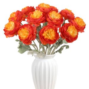 zezzos Red Peonies Artificial Flowers 12Pcs Realistic Red Silk Ranunculus Flowers 14.6" Fake Peonies for Home Decoration Wedding Bridal Bouquets Office Floral Arrangements Table Centerpiece