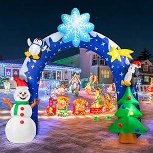 SIKADEER 10FT Christmas Inflatable Archway Decorations, Winter Blow Up Arch with Snowman Penguin Christmas Tree Outdoor Xmas Decor with Built-in Bright LED Lights for Holiday, Lawn, Party, Yard