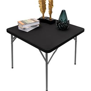 NEWISHER Square Fitted Table Cover Black Cocktail Topper Spandex Stretchable Table Top Tablecloth 36 x 36 Inch