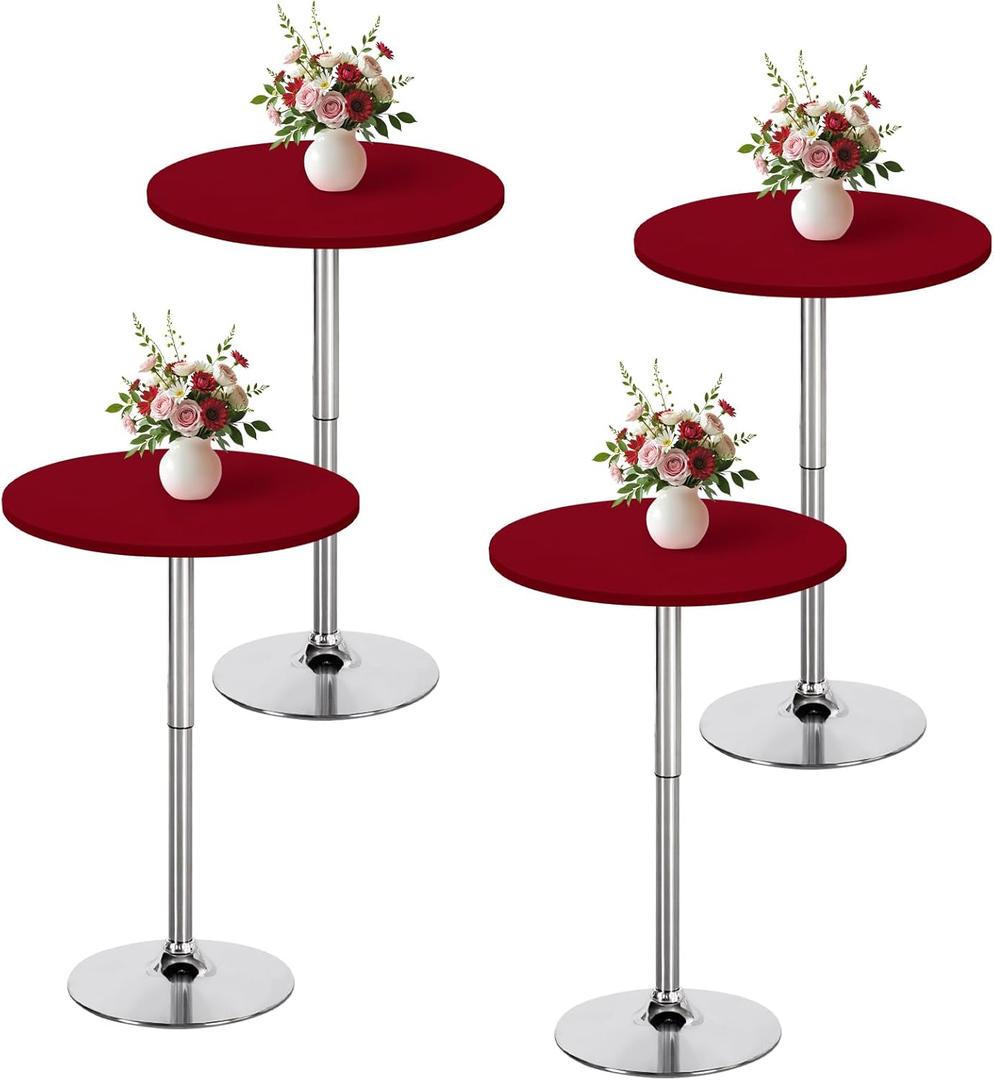 Wolkemer 4 Pack 2 Foot Burgundy Fitted Tablecloth 24 Inch Round Elastic Edges Table Cloth, Spandex Stretch Table Cover with Machine Washable Fabric for Wedding Party Picnic Dining Indoor Outdoor