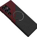 Magnetic Case for Samsung Galaxy S25 Ultra, Compatible with MagSafe Carbon Fiber Slim Thin Lightweight Aramid Fiber PC Back Anti Scratch Drop Protection Rugged Shockproof Cover, Black&Red