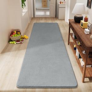 Amearea Modern Soft Hallway Runner Rug, 2x6 Feet Washable Runner Rugs for Hallway, Grey Fluffy Rug Bedroom Bedside Rugs, Non Slip Memory Foam Rug Carpet for Entrance Kitchen Living Room Decor