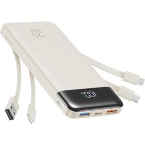 Charmast 20000mAh Portable Charger with 4 Built-in Cables & 6 Outputs, 20W Power Bank Fast Charging - USB C External Battery Pack for iPhone 16 15 14, Android, iPad, Tablet & More (Travel Essential) (Qianka)